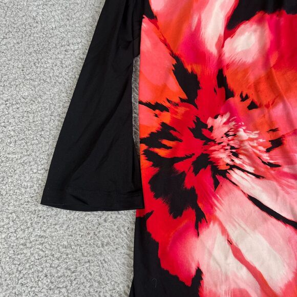 Susan Graver Cardigan Sweater Women 3X Red Black Open Front Floral Plus Size - Picture 4 of 10